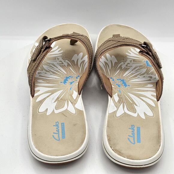 Clarks Breeze Sea Cloudstepper Womens Flip Flop Sandals Brown Beige Size 12M - Picture 4 of 5